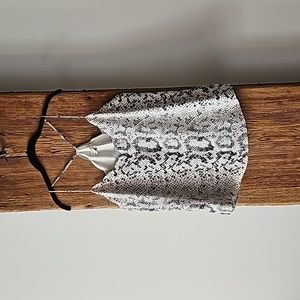 NWT J.Crew snakeskin racer back White tank cami vneck scallop edge top sz 14 XL